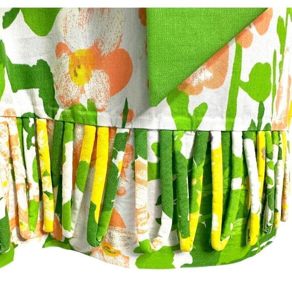 1960s VTG Cotton Floral Dress Smart Time Unique Hem Sz S/M Yellow Green Orange - Picture 3 of 6